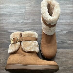 G by Guess Womens Aussie Faux Fur Round Toe Ankle Boots